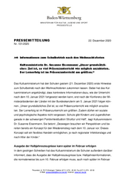 Pressemitteilung KM-BW_Informationen zum Schulbetrieb nach den Weihnachtsferien