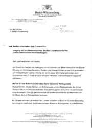 Schreiben des Ministeriums für Kultus- Jugend und Sport zur Absage von Klassenfahrten in Coronavirus - Risikogebiete