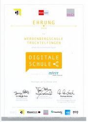 Urkunde zur Ehrung als "Digitale Schule"